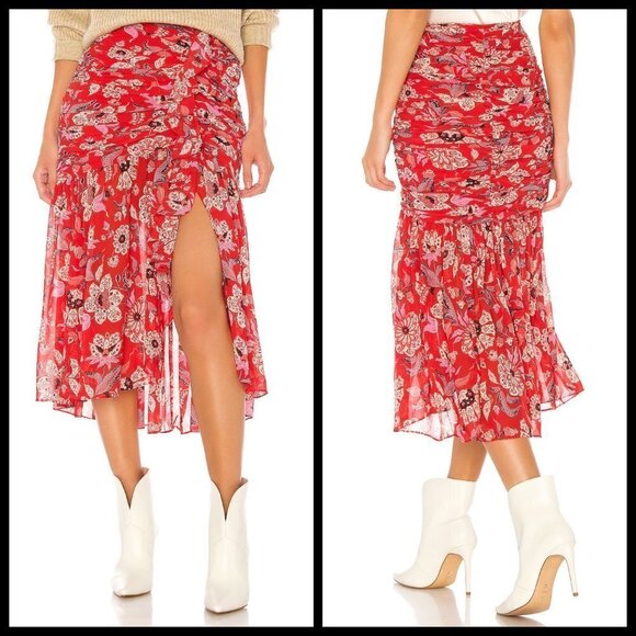 💕CINQ A SEPT💕 Midi Kathleen Skirt ~ Venetian Red - Picture 2 of 16
